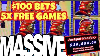 TWO MASSIVE JACKPOTS  32 FREE GAMES WITH 5X PHARAOHS FORTUNE HIGH LIMIT [upl. by Brocky]