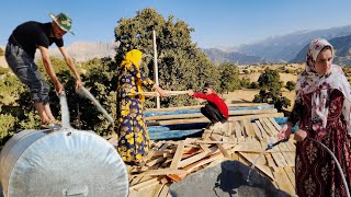 Nomadic life routine of a nomadic couple continuing to build the roof of a nomadic house [upl. by Eniaj797]