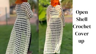 How to Crochet Open Shell Coverup  Crochet Coverup tutorial [upl. by Azmuh76]