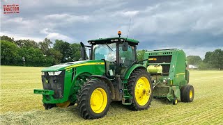 JOHN DEERE Tractors Mowing Raking Baling Hay [upl. by Aissenav547]