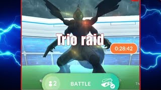 Pokémon GO  Trio Legendary Zekrom raid  3 players  Weather boost rainy  Dragon breath Crunch [upl. by Ettesil]