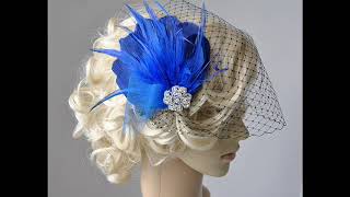 Blue Feather Fascinator with veil  Feather Hair Clip DIY  1920s headpiece [upl. by Ayanet]