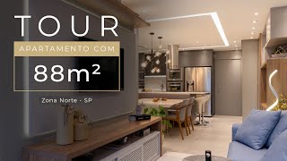 TOUR EM APARTAMENTO DE 88m² COM DECORAÇÃO INSPIRADORA [upl. by Osrock]