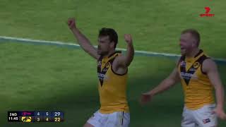 Hostplus SANFL GF Snapshot  Glenelgs Corey Lyons snaps over the goal line [upl. by Inalawi]