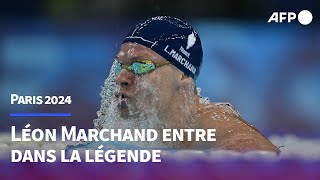 JO2024 Léon Marchand entre dans la légende et dans le coeur des Français  AFP [upl. by Aundrea163]