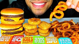 MCDONALDS DOUBLE CHEESE BURGER CHICKEN NUGGETS CURLY FRIES ASMR EATING SOUNDS CRUNCHY MUKBANG [upl. by Dearr]