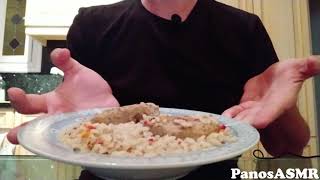 Eating rice with turkey burgers 5  Panos ASMR Greek Mukbang [upl. by Kirbee821]