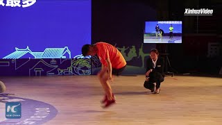 Chinese teenager breaks own record in jump rope contest [upl. by Winchester]