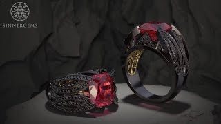 Ring with garnet and black diamonds Color combinations options [upl. by Acinorehs655]