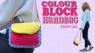 CROCHET COLOR BLOCK BAG TUTORIAL  BEGINNER FRIENDLY [upl. by Euqinay]