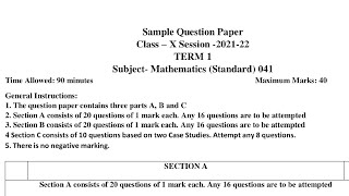 Sample Paper of Class 10 Maths Term 1 Full Solution [upl. by Doone]