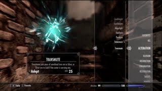 Skyrim How to get TRANSMUTE  Turn Iron into gold Unique Spells 7 [upl. by Wulfe]