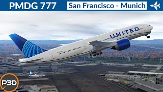 P3D v53 PMDG 777200ER United Airlines  San Francisco to Munich  Full flight [upl. by Nofpets292]