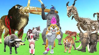 Giant Tiger Vs Flying Dinosaur Cartoons Buffaloes Saved by Mammoths Elephants Vs 4 Zombie Bulls [upl. by Hunter]