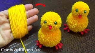 Super Easy Pom Pom Chicken Making Idea with Fingers  DIY Pom Pom Chick  How to Make Yarn Chicken [upl. by Odie290]