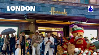 London Autumn Walk 🇬🇧 KNIGHTSBRIDGE amp Inside Christmas at Harrods 🌟  Central London Walking Tour [upl. by Alyad]