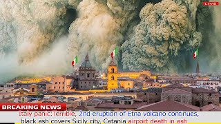 Italy Panic 3rd eruption of Mount Etna volcano occursspewing ash and lava covering Catania airport [upl. by Ailekahs]