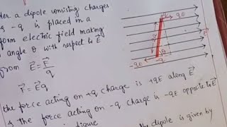 Derive the expression for torque acting on the dipole placed in a uniform magnetic field  class 12 [upl. by Enelcaj]