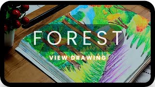 A BEAUTIFUL DRAWING OF FOREST EASY FOREST SCENERY DRAWING [upl. by Shir]