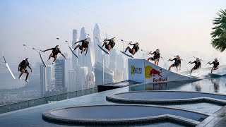 Towed by a Drone Brian Grubbs WakeBASE Jump off a Dubai Infinity Pool [upl. by Ahsinrad]