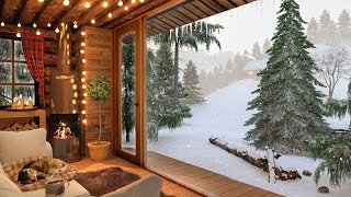 Winter Cozy Cabin in Snowfall with Crackling Fireplace Sound Relaxing Wind amp Snow Falling Ambience [upl. by Einnaf551]