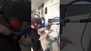 Planishing hammer demonstration  planishing a weld on a curved panel [upl. by Hailed]