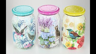 decoupage How to paint amp decorate glass jars  Decoupage tutorial DIY painted glass  diy jar gift [upl. by Ecienal916]