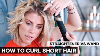 How To Curl Hair With A Straightener VS Wand  SHORT HAIR [upl. by Nosirb658]