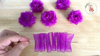 DIY Ribbon FlowerHow to Make Ribbon RosesAmazing Ribbon Flower TrickEasy Making with Needle [upl. by Ytsirhk909]