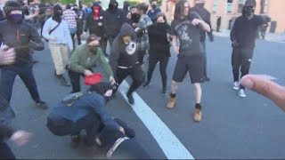 May Day fight between Patriot Prayer and Antifa breaks out in Northeast Portland [upl. by Pratte]