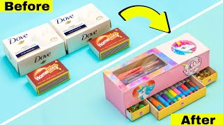 How to make Unicorn pencil box with waste box and matchbox  DIY pencil box easy Craftube4u [upl. by Aranat]