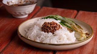 Korean Radish Rice with a spicy Sauce  Mu Bap  Easy Vegan Recipe [upl. by Mackler144]