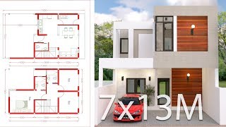 House design Plan 7x13m with 3 Bedrooms [upl. by Ratep]