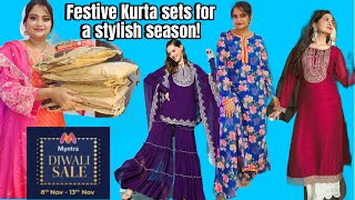 Diwali Special Myntra Kurta Set Haul  “Huge” Festive Sharara Set Haul  Diwali Outfits Rukhstar [upl. by Jedidiah696]