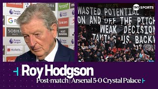 Roy Hodgson understands Palace fans frustration after negative banners unveiled at Arsenal 🦅 [upl. by Anaiad]