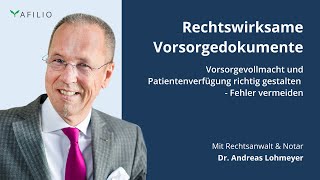 ExpertenWebinar Vorsorgevollmacht und Patientenverfügung richtig gestalten  Fehler vermeiden [upl. by Terryl458]