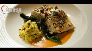 Chef Vivek Singh creates modern Indian inspired halibut grouse and poached pear recipes [upl. by Roybn]