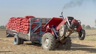 Mf 375 s heavy ￼ load trailer ￼😱very dangerous😨😰performance mf 375 s very heavy load potato ￼ [upl. by Onateag]