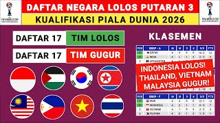 RESMI Daftar 17 Negara Lolos Putaran 3 Kualifikasi Piala Dunia 2026  Timnas Indonesia [upl. by Zenobia]