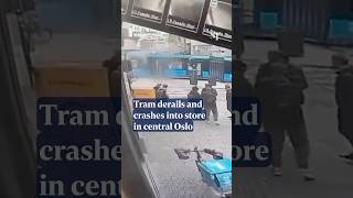 Tram in central Oslo crashes into store injuring 4 people [upl. by Adnofal427]