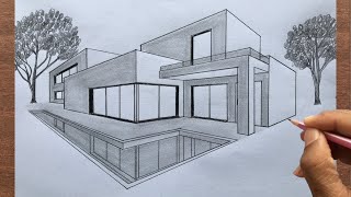 How to Draw a House in 2Point Perspective Step by Step [upl. by Analrahc847]