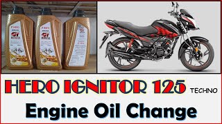 How To Change Engine Oil  Hero ignitor Techno 125cc  Hero 10w30 Mobil herobikes [upl. by Ruel]