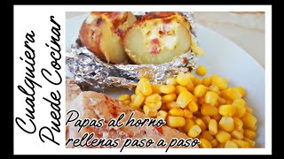 Papas al horno rellenas y pollo al vino  papas rellenas al horno [upl. by Anisamoht851]