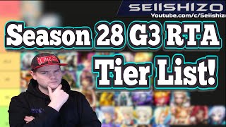 Season 28 G3 RTA Tierlist By Seiishizo  With Timestamps  Summoners War [upl. by Akeem477]