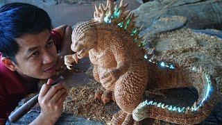 How to Carve Godzilla  Minus One with a Glowing Spines  Amazing Chainsaw Wood Carving skill [upl. by Hayashi61]