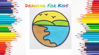 Outstanding Drawing and Colouring of Scenery  How to draw easy Scenery for Kids [upl. by Goldfinch]