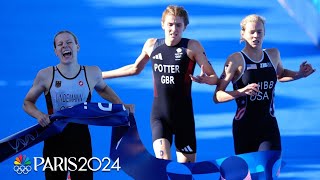 Germany wins mixed team triathlon gold Team USA sprints to silver in a photo finish  NBC Sports [upl. by Lelah]