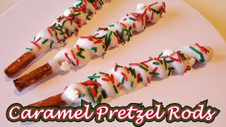 Holiday Treats  Easy Holiday Decorated Chocolate covered Caramel Pretzel Rods  Full Tutorial [upl. by Leopold586]