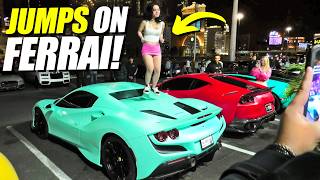 CRAZY Girl JUMPS on FERRARI at Car Meets [upl. by Artcele]