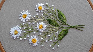 Hand Embroidery Daisy flower 🌼 Very easy stitches  top embroidery 🌼 [upl. by Blake]